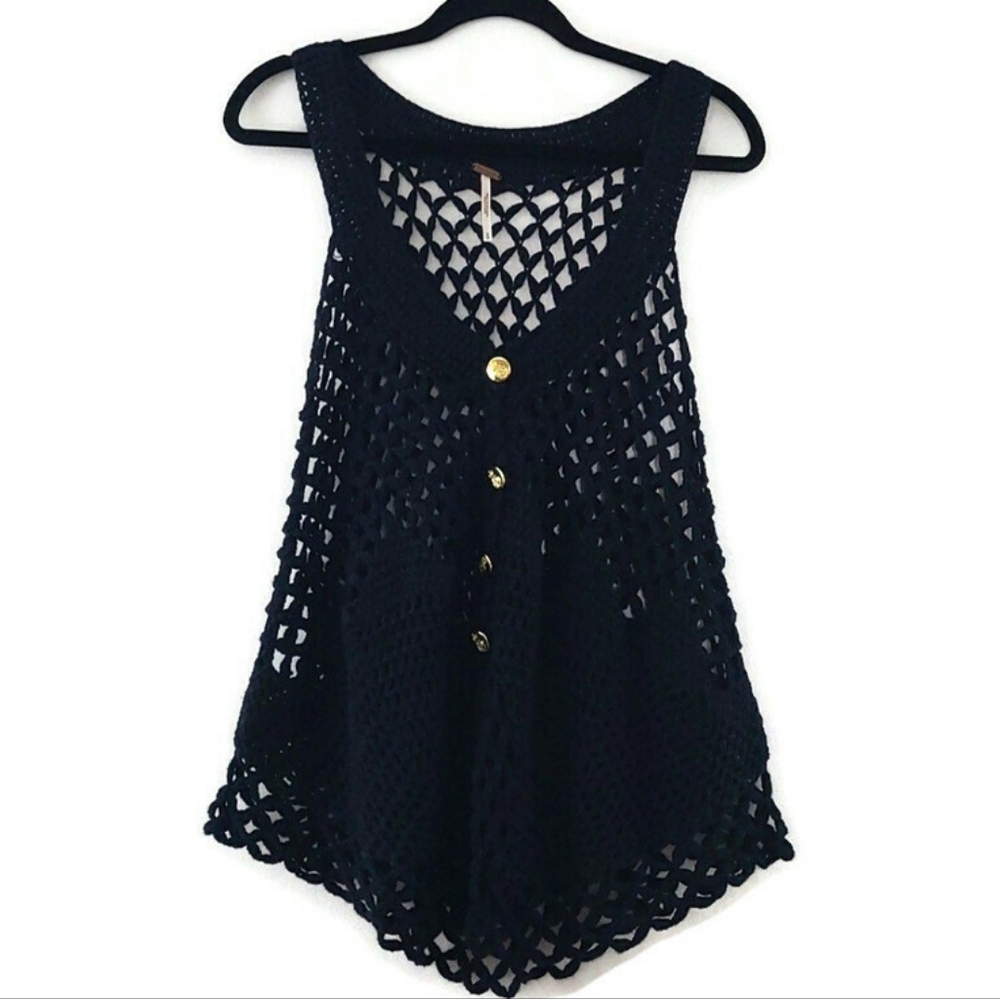 Free People Boho Crochet Sweater Layering Vest Size Small